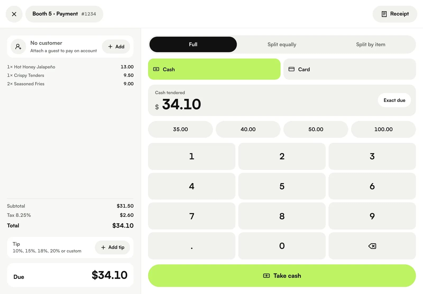 The Menulisa POS taking a split card payment