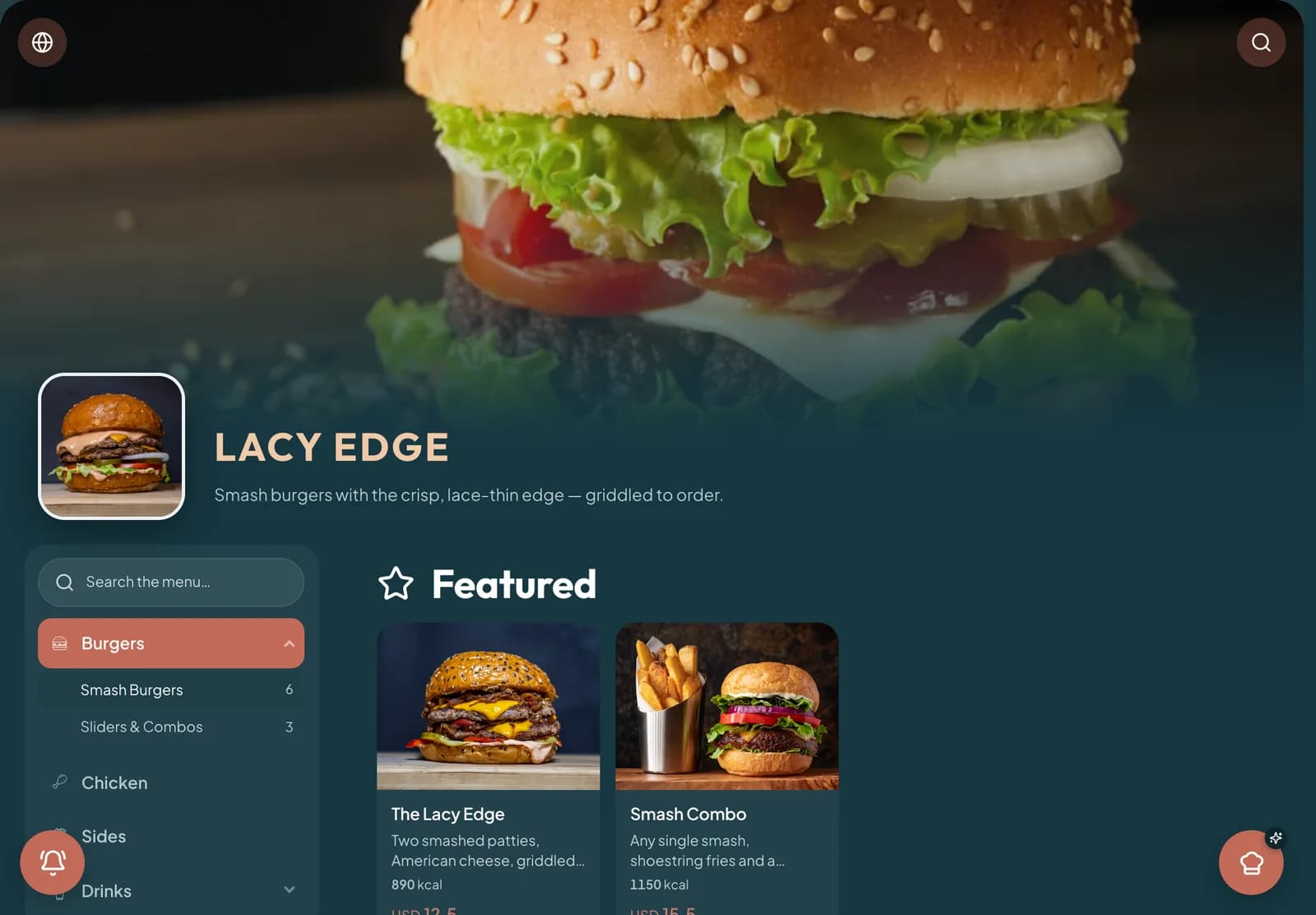 A menu built in Menulisa, on a tablet